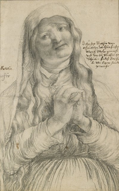 An Elderly Woman with Clasped Hands, ca. 1512 (svart kritt på papir) av Matthias Grünewald