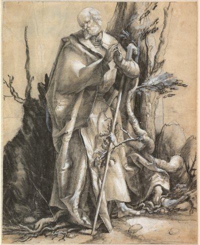 Bearded Saint med spaserstokk, ca. 1516 av Matthias Grünewald