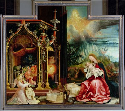 Isenheim-altertavlen. Sentralpanel: Concert of Angels and Nativity, 1506-1515 av Matthias Grünewald