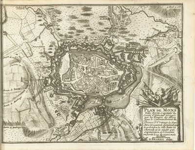 Beleg van Bergen, 1709 Kart over Mons Ville Forte (...) Beleiret av Alliez-tropper. under kommando av Prince of Orange (...) (tittel på objekt) av Matthijs Pool (possibly)