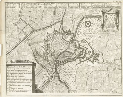 Beleiring av Menen, 1706 Plan de la Ville de Menin (...) (tittel på objekt) av Matthijs Pool (possibly)