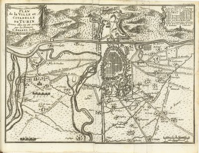 Beleg van Turijn, 1706 Plan over byen og citadellet i Torino, da de ble beleiret av franskmennene (tittel på objekt) av Matthijs Pool (possibly)