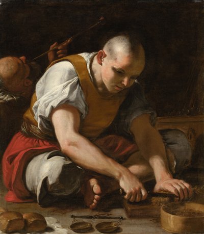 En mann som skjærer tobakk av Mattia (1613-99) Preti