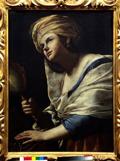 Vanite Woman with Turban and Mirror - Maleri av Mattia Preti (1613-1699) Firenze fra 1600-tallet, Uffizi-galleriet av Mattia Preti