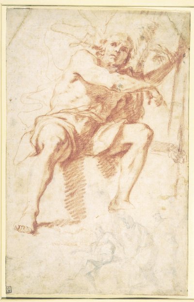 St. Johannes døperen sittende, og et studie for døperen Johannes med to apostler av Mattia Preti