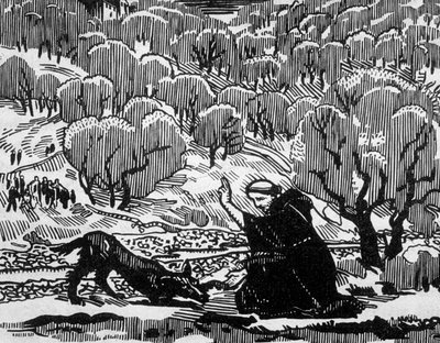 omvendelse av den hellige Frans av Assisi av ulven fra Agubbio, gravert av Jacques Beltrand etter tegning av Maurice Denis av Maurice (after) Denis