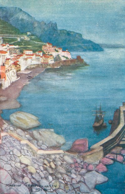 Kveld ved Amalfi (fargelitografi) av Maurice (after) Greiffenhagen