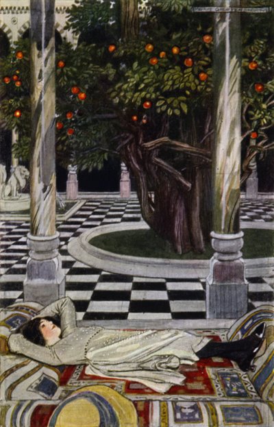 Besøk til Bagdad: På forgården (litho-farge) av Maurice (after) Greiffenhagen