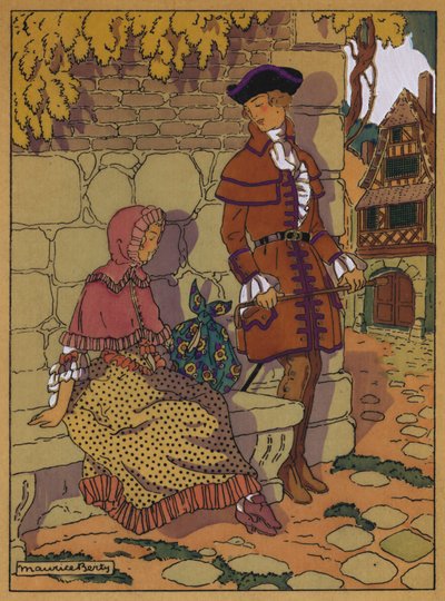 Illustrasjon for historie av Manon Lescaut (farge litho) av Maurice Berty