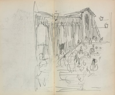 Italiensk skissebok: Bro med figurer side 95 og 96, 1898-1899. av Maurice Brazil Prendergast