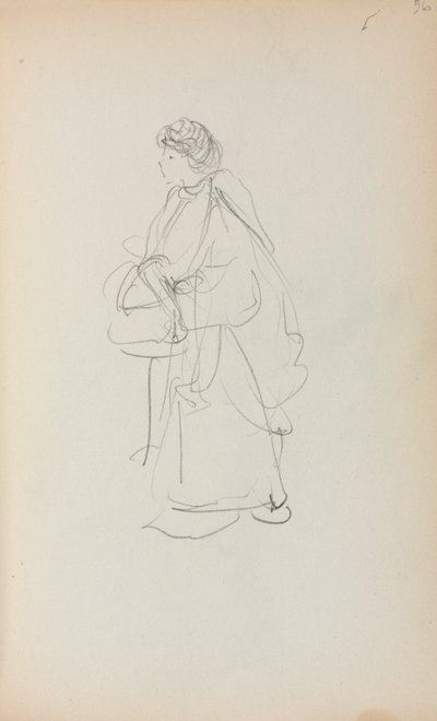 Italiensk skissebok: Stående kvinne som holder en veske side 56, 1898-1899. av Maurice Brazil Prendergast