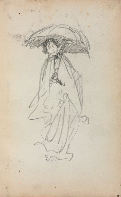 Italiensk skissebok: Stående kvinne med parasoll side 259, 1898-1899. av Maurice Brazil Prendergast