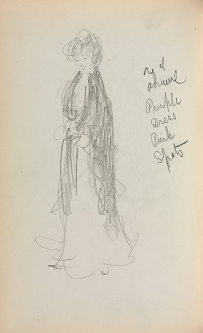 Italiensk skissebok: Stående kvinne med sjal side 53, 1898-1899. av Maurice Brazil Prendergast