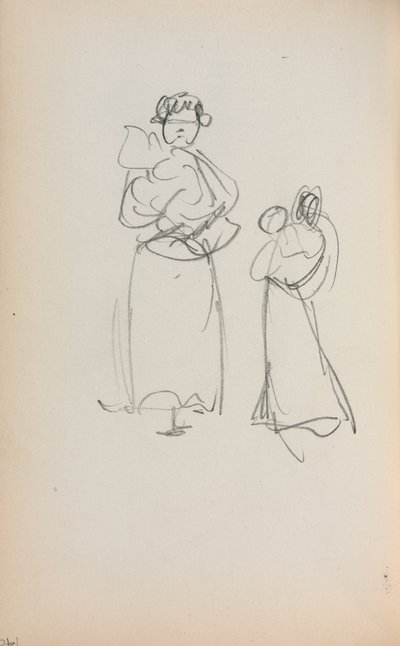 Italiensk skissebok: To stående kvinner som holder spedbarn side 140, 1898-1899. av Maurice Brazil Prendergast