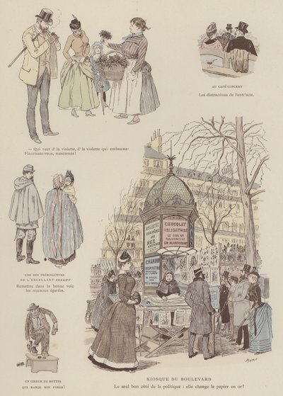 Illustrasjon for Paris Brillant (farge litho) av Maurice Charles Mathieu Bonvoisin