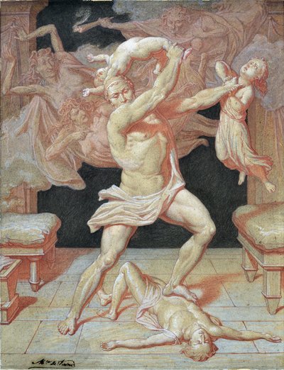 Herkules gjort gal av Hera massakre hans barn (tegning) av Maurice De Vaines