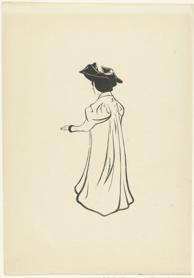 Stående kvinne med hatt og utstrakt arm Étude pour un portrait (originaltittel) L'Epreuve (serietittel) av Maurice Delcourt