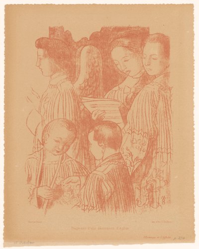 Tre syngende engler og to korgutter under messe Fragment d