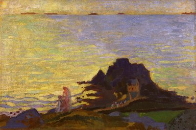 Mor og barn over et steinete utspring (olje på kort) av Maurice Denis
