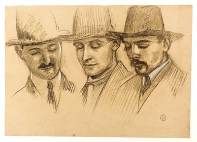 Portretter av Père Couturier, Charles Plessard og André Lecoutey. Studie til Dutuit-kuppelen: de tre arkitektene ved den franske skolen i Roma av Maurice Denis