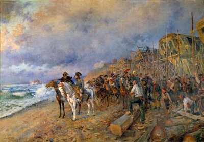 Den første konsulen Napoleon Bonaparte (1769-1821) besøker arsenalet av Boulogne-maleri av Maurice Orange (1868-1916) 1804 (søn: 214x304 cm) Paris, Musee de l'Armee av Maurice Henri Orange