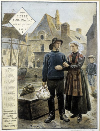 Bretonske fiskeres avgang til Newfoundland – butikkkalender” La Belle Jardinière”” av Maurice Henri Orange