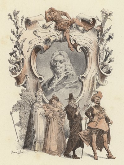 Alain-Rene Lesage, portrett (farge litho) av Maurice Leloir