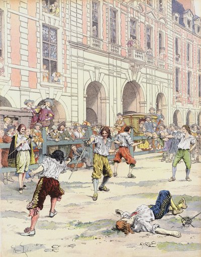 Boutteville og Beuvron kjemper en duell på Place Royale av Maurice Leloir