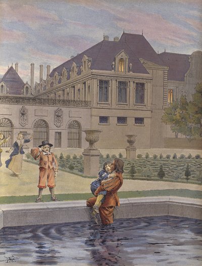 Fall av den unge Louis XIV i bassenget til Palais-Royal av Maurice Leloir