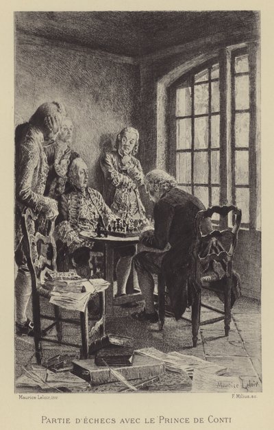 Sjakkspill med prinsen av Conti (gravyr) av Maurice Leloir
