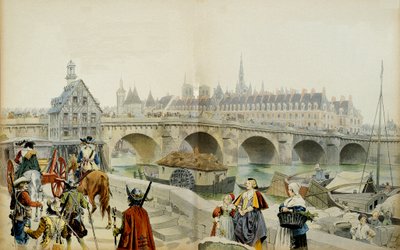 Frankrikes historie: Forvist til slottet Blois av sønnen Louis XIII, Marie de Medicis (1575-1642) og suiten hans forlot Paris i 1617. Illustrasjon av Maurice Leloir (1853-1940) i "" Richelieu"" av Maurice Leloir
