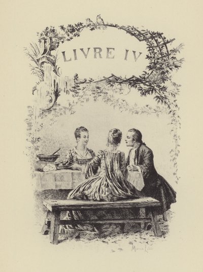 Illustrasjon for bok IV av The Confessions of Jean-Jacques Rousseau (gravering) av Maurice Leloir