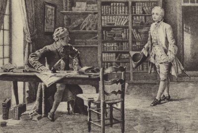 Illustrasjon for bok IX av Jean-Jacques Rousseaus bekjennelser (gravering) av Maurice Leloir