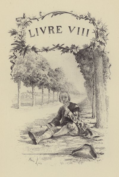 Illustrasjon for bok VIII av The Confessions of Jean-Jacques Rousseau (gravering) av Maurice Leloir
