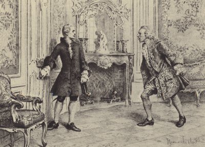 Illustrasjon for bok VII av The Confessions of Jean-Jacques Rousseau (gravering) av Maurice Leloir