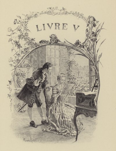 Illustrasjon for bok V av The Confessions of Jean-Jacques Rousseau (gravering) av Maurice Leloir