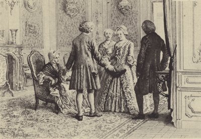 Illustrasjon for bok XI av The Confessions of Jean-Jacques Rousseau (gravering) av Maurice Leloir