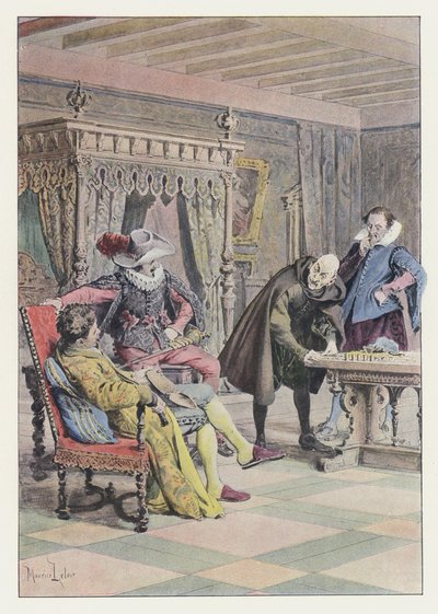 Illustrasjon for Gil Blas (farge litho) av Maurice Leloir