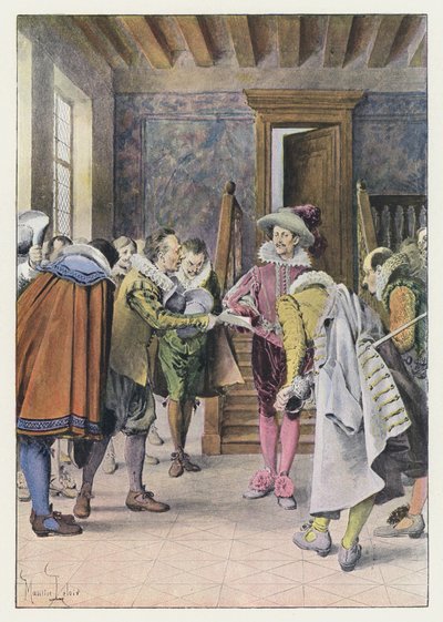 Illustrasjon for Gil Blas (farge litho) av Maurice Leloir