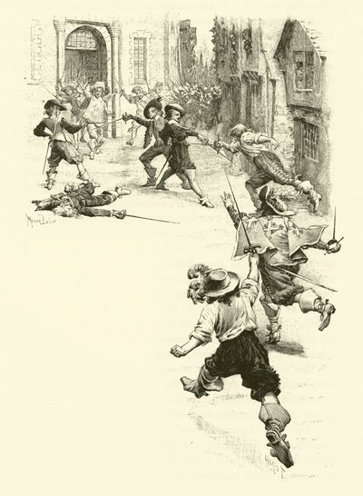 Illustrasjon for The Three Musketeers (gravering) av Maurice Leloir