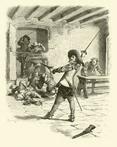 Illustrasjon for The Three Musketeers (gravering) av Maurice Leloir