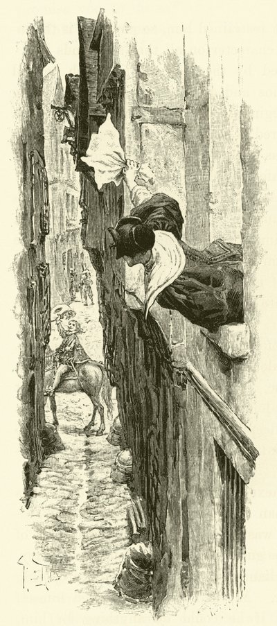 Illustrasjon for The Three Musketeers (gravering) av Maurice Leloir