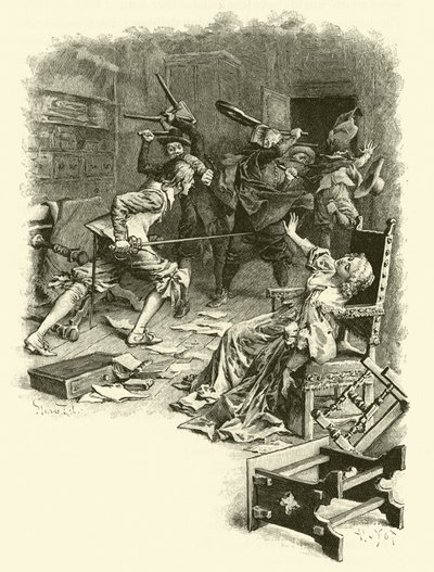 Illustrasjon for The Three Musketeers (gravering) av Maurice Leloir