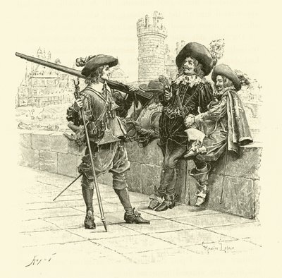 Illustrasjon for The Three Musketeers (gravering) av Maurice Leloir