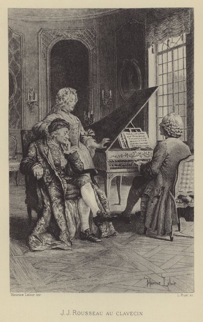 Jean-Jacques Rousseau ved cembalo (gravyr) av Maurice Leloir