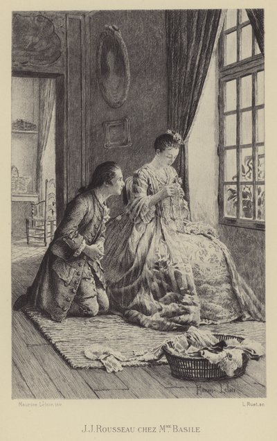Jean-Jacques Rousseau ved huset til Madame Basile (gravyr) av Maurice Leloir