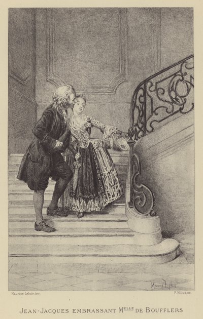 Jean-Jacques Rousseau kysser Madame de Boufflers (gravering) av Maurice Leloir