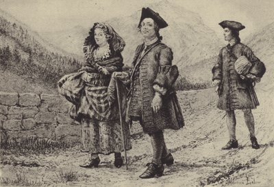 Jean-Jacques Rousseau på veien med to ledsagere (gravyr) av Maurice Leloir