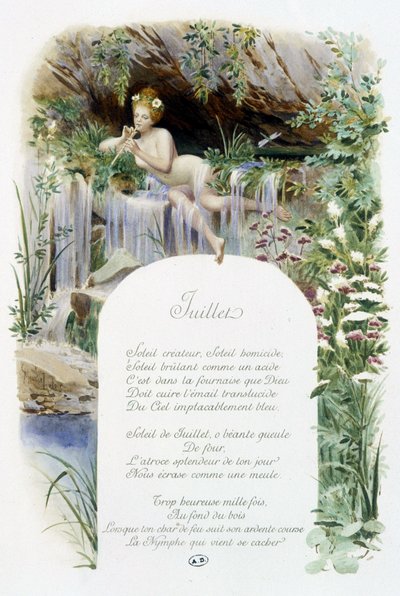 juli ""Månedens sang"" av Jérôme Doucet, illustrasjon - Maurice Leloir, red. Reims 1904. L. Michaud av Maurice Leloir