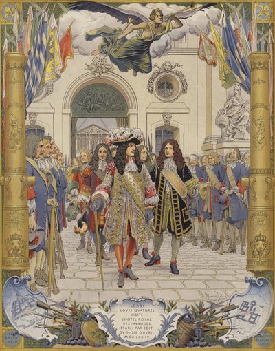 Kong Louis XIV og åpningen av LHotel Royal Des Invalides av Maurice Leloir